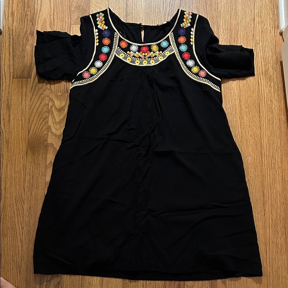 JODIFL Black Dress with Colorful Embroidery